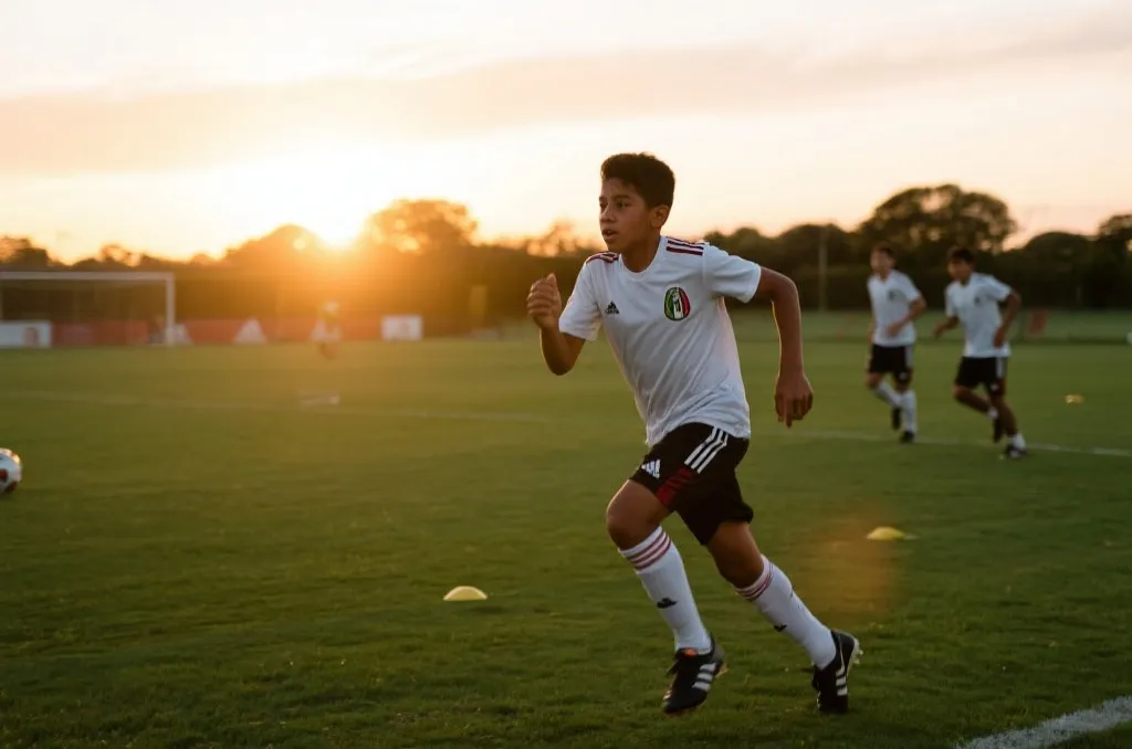 墨西哥年轻中场球员在训练场奔跑